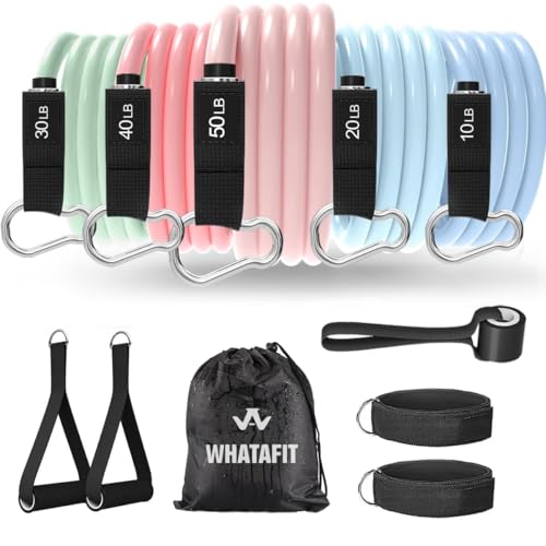WHATAFIT Resistance Bands with Handles, 150 lb Exercise Bands Set - color: Macaron-02