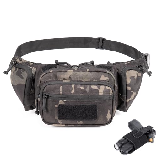 CCW Tactical Fanny Pack for Concealed Carry, 500D Nylon Low Profile EDC Waist Bag with Pistol Holster & YKK Zippers, Everyday Carry Hip Pack (Black-camo) - color: Black-camo