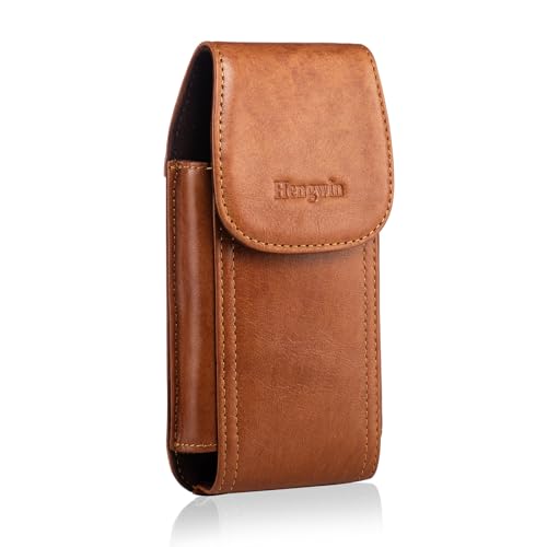 Genuine Leather Phone Holster for Men Belt,Cell Phone Belt Holder Case with Belt Clip Fits for iPhone 17 Pro Max 16 Plus 15 Pro Max 14 Pro Max 13 Pro Max Samsung Galaxy A15 S24 Ultra (Brown) - color: Brown