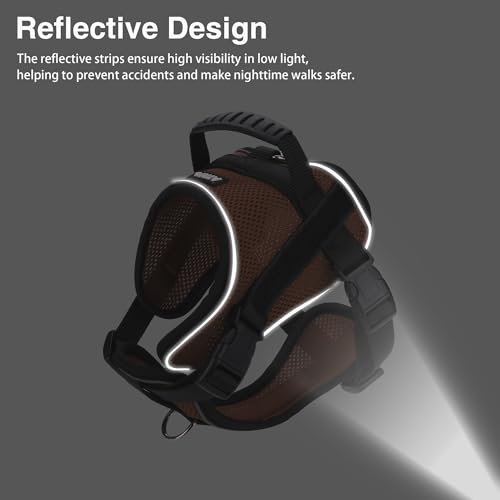 AIITLE No-Pull Dog Harness Reflective Mesh Vest Adjustable, Brown M - color: Brown, size: M