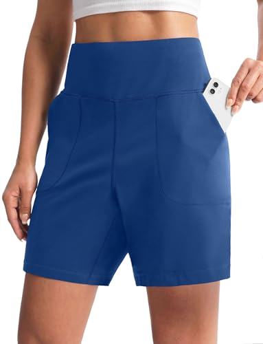 Women's 6"/9" Shorts with Zipper Pocket - color: 6″-blue, size: Small