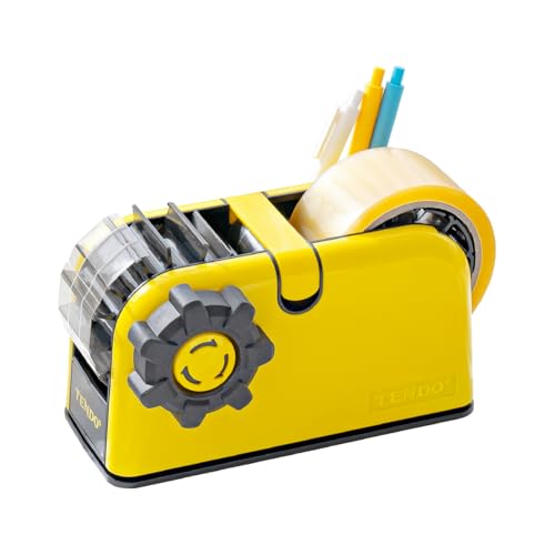 [TENDO°] TENDO Multi-Section Tape Dispenser, Custom Width Tape Cutter with 4 Cutting Sections, Built-in Safety Blade, Ergonomic Grip for Packing and Office Use, ZO-508(Yellow) - color: Yellow