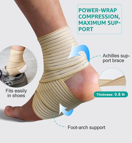 HiRui Foot & Ankle Brace 2 Pack, Adjustable Compression Wrap for Men & Women – Helps with Sprains, Plantar Fasciitis, Achilles Tendonitis, Arthritis, Running, Sports, Gym – Fits in Shoes (Beige) - color: Beige