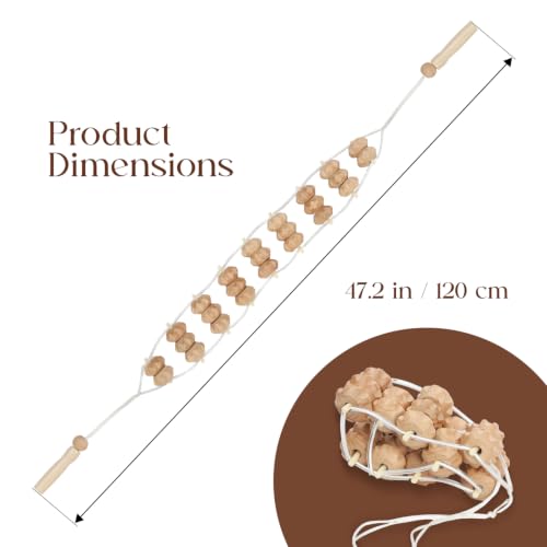 Mr.Woodware Rope Back Massager - 47.2 inches Lymphatic Drainage Massager Tool for Back, Neck, Legs, Waist, Body Pain Relief and Massage Therapy - Anti Cellulite Wooden Massage Roller for Maderoterapia