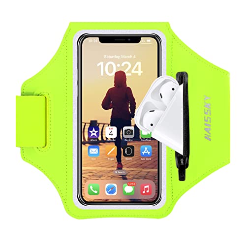 HAISSKY Running Armband with Earbud Pocket Sweatproof Running Phone Holder - color: Green(Up to 6.9")
