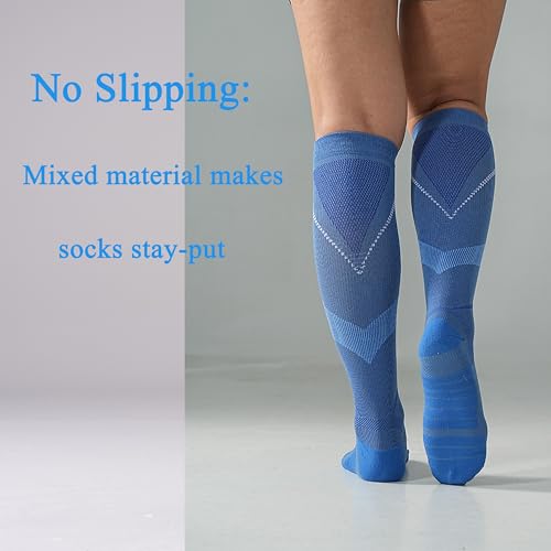 4 Pairs 20-30mmHg Compression Socks for Women Knee High Flying - color: Black, size: Large-X-Large