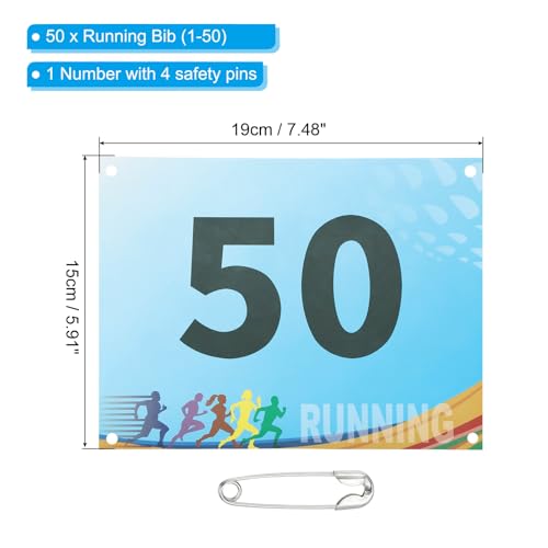 PATIKIL Tearproof Running Bib Numbers, Race Competitor Numbers - size: 7x6 Inch, style: 1-50