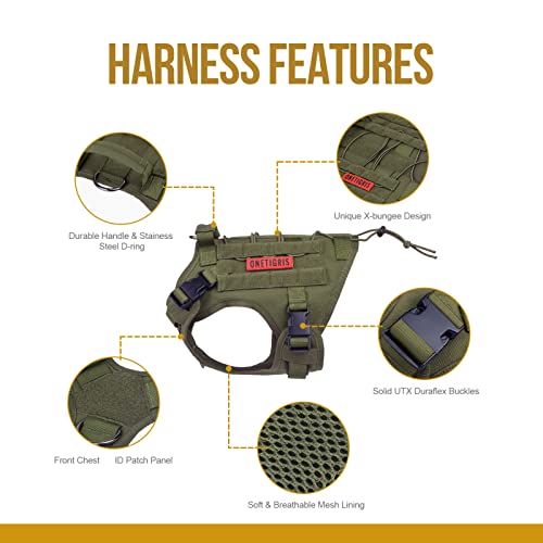 OneTigris Tactical Dog Harness with Handle No-Pull Adjustable for Small Dog - color: Green, size: XX-Small