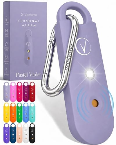Vantamo Personal Alarm for Self Defense with Low Battery Notice, Strobe Light & Extra Loud 130 dB Double Speakers Safety Keychain Set for Women, Rechargeable Panic Button for Womens Self Defense - color: Pastel Violet