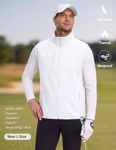 fit space Men's Lightweight Vest Softshell Sleeveless Windproof Jacket with Zipper Pocket Cycling Travel Hiking Running Golf - color: White, size: Medium