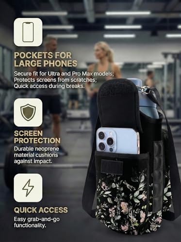 RICHEN Magnetic Gym Bag,Magnets Gym Water Bottle Bag Carrier Holder with Pockets & Strap Fit for 18 to 40 oz Owala Hydro Flask Yeti, Gym Accessories for Men Women,Walking, Hiking - color: Flowers and Birds