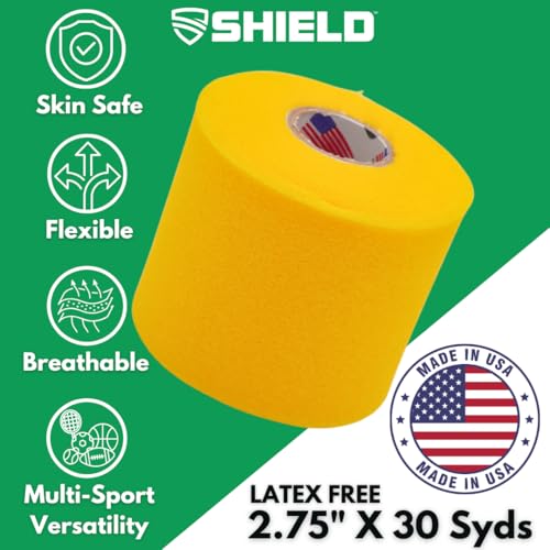 Shield Athletic Underwrap | 2 Roll Pack of PreWrap, Hair Tie, Headband, USA Made, Pre-Wrap Athletic Tape, 2.75" X 30 SYards, Foam Barrier, Flexible, Breathable - color: Yellow
