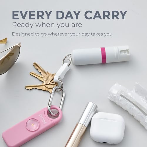 POM Pepper Spray & Personal Alarm Safety Kit – OC Self Defense Keychain Spray & Loud Emergency Alarm for Campus Safety, Women & Students - color: White x Pink, style: Keychain Model