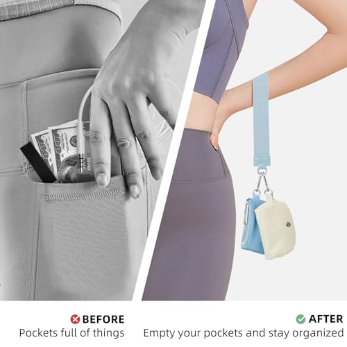 Keychain Wallet Mini Zip Around Wristlet Wallets for Women Detachable Dual Pouch Wristlet Portable Coin Purse Small Wallets - color: Blue+White