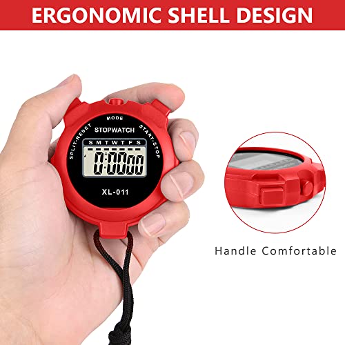 Vicloon Digital Sport Timer, Large Display Stopwatch with Single Lap Split, 12/24 Hour Clock Alarm Date for Coaches & Kids (Red) - color: Red