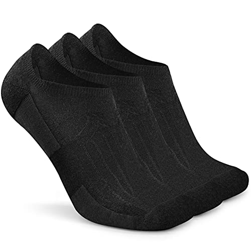 Busy Socks No Show Thin Merino Wool Blend Running Socks with Non-Slip Grips - color: 3 Pairs Black1, size: Small-Medium