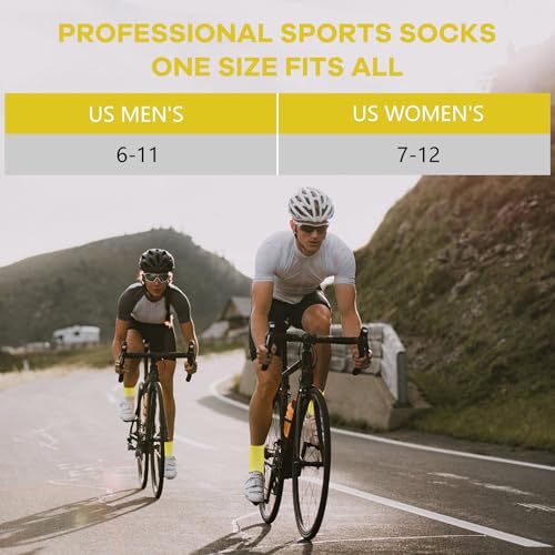 NIcool Cycling Socks For Men, 1/3 Pairs Bright Seamless Compression Running Crew Socks Youth Cushioned Tennis Quarter Socks - color: 1 Pair Yellow