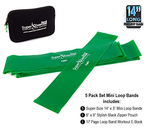 Mini Loop Bands 14x3 in, Latex Free, 3/5/10 Pack Sets - color: h. Green LIGHT Loop Band 5 Pack