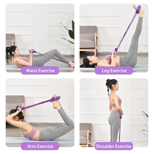 Multi-Function Tension Rope Band & Pedal Puller Resistance Band, 6-Tube Elastic Yoga Pedal Puller Resistance Band, for Abdomen/Waist/Arm/Leg Stretching Slimming Training - color: Purple-8 tube