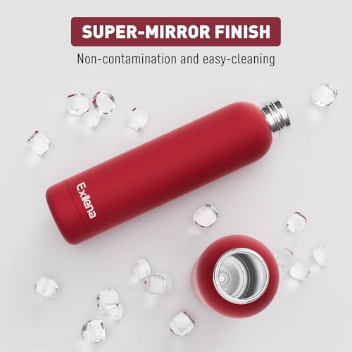Exllena Slim Insulated Water Bottles for Travel 25oz with Clip, Double Wall Vacuum Stainless Steel Water Bottle Keeps Drinks Cold 24 Hrs/Hot 12 Hrs, 100% Leakproof, BPA Free（Red） - color: Red, size: 750 ml