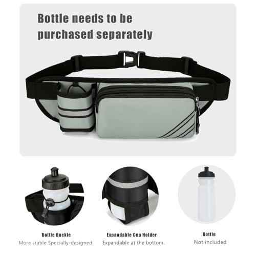 Fanny Pack with Water Bottle Holder for Men Women – Large Hiking Fanny Pack with Adjustable Strap Belt for Cycling Hiking Dog Walking Outdoor, Water Resistant Pack Gray(Bottle Not Included) - color: Grey