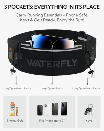 WATERFLY Running Belt Fanny Pack, Runner Race Belt with Bib Clip Black - color: Black