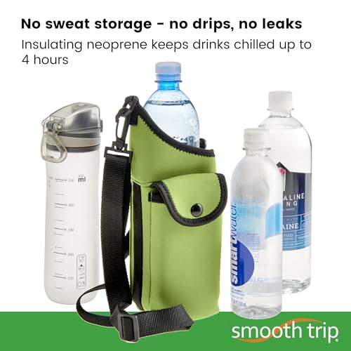 Smooth Trip Insulating Neoprene Water Bottle Carrier With Strap and Phone Pocket (Bright Yellow Green) - color: Bright Yellow Green