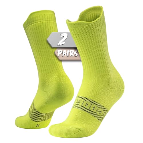 BRISIRA Coolmax Bamboo Viscose Compression Running Socks Crew Mid Calf - color: 2 Pairs Green Full Cushion, size: 9-13