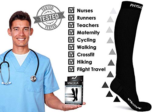 Physix Gear Compression Socks 20-30 mmHg - Men & Women - Running, Nurses, Shin Splints, Flight, Travel - color: Black, size: XX-Large
