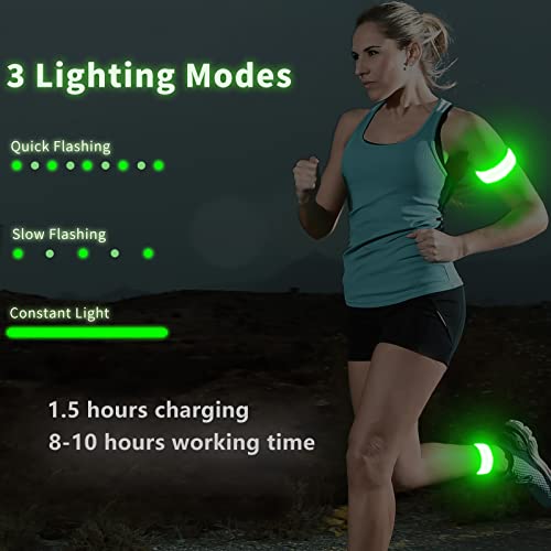 2 Pack USB-C Rechargeable Safety Lights for Runners, 360° Reflective LED Bracelets Armbands Reflectors for Walking at Night - color: Black