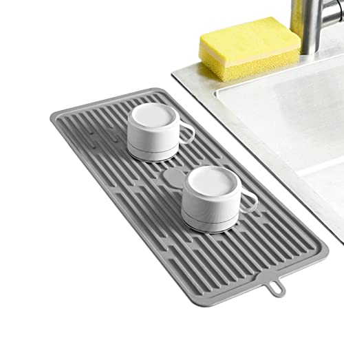 Dish Mat Silicone Dish Drying Mats Works For Drying Stemware Cocktail Glasses Silverware Pots Pans Knives and Dish Rack for Kitchen Counter Sink Bar Pads Easy to Clean (Gray) - color: M+ (15.3" x 7.8") Grey