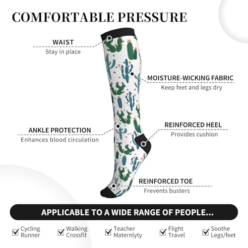 Crazy Fun Compression Socks, Unisex Knee High Support Socks - color: Cactus
