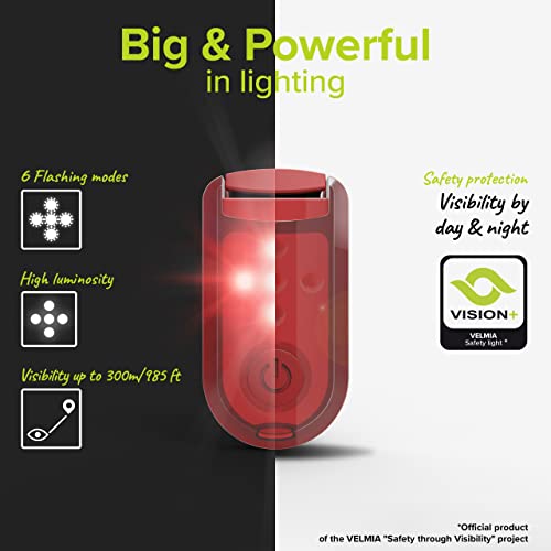 VELMIA Running Light for Runners (2 Pack) for Maximum Safety Through Visibility I Clip On Strobe & Reflective Gear - Dogs, Walking, Bike Taillight, Stroller - color: Ruby Red