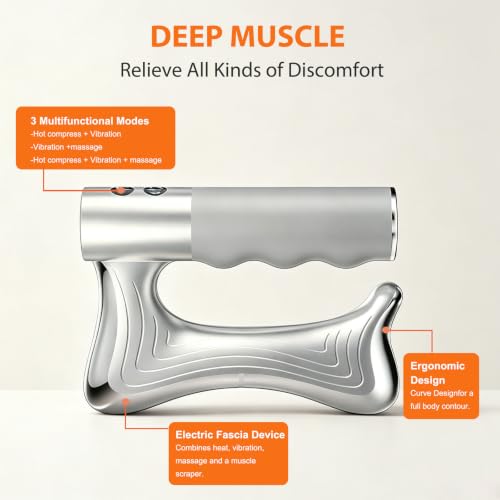 Heated Muscle Scraper Tool, Electric Fascia Knife Massager with Heating - color: Matt Silver