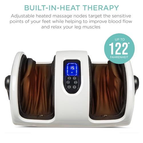 Best Choice Products Shiatsu Foot Massager with Heat for Plantar Fasciitis & Neuropathy, Kneading Foot & Calf Massager with Remote, 360° Adjustable Handle, Rolling & Compression Massage - White - color: White