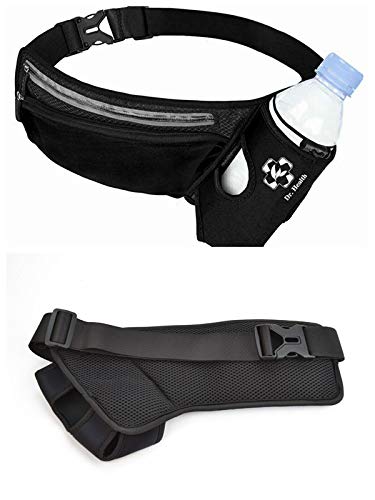 Running Belt Sport Waist Pack with Water Bottle Holder Hydration Belt Fanny Pack Reflective Stripes Cellphone Storage Earphone hole for Dog walker Hiking Travel (Whole BLACK) - color: BLACK