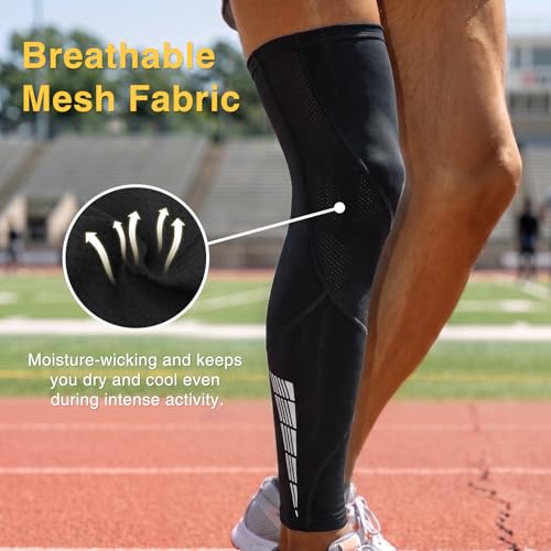 NuCamper Full Leg Compression Sleeve for Men Women 2 Pack Leg Sleeves - color: Black, size: X-Large