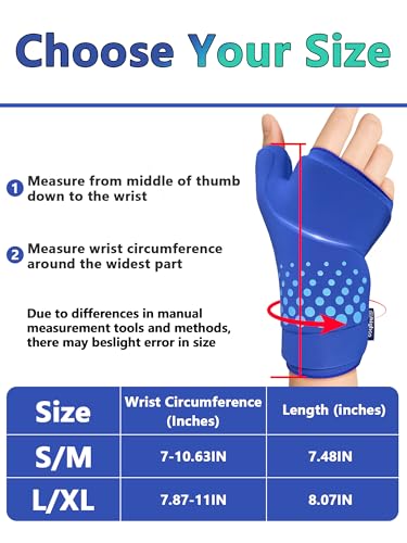 Wrist &Thumb Ice Pack Wrap-Thickened Gel for Long-Lasting Cold Compression - color: 1 Pack-blue, size: S/M