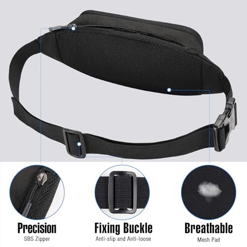 WATERFLY Small Fanny Pack Crossbody Lightweight Waist Bag for Woman Man - color: Pure Black