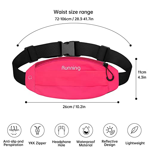 Long Keeper Running Reflective Belt Women Men Sport Walking Waist Pack Phone Holder Travelling Hiking Workout Gym Fanny Pack (Rose Red) - color: Rose Red