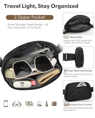 Pritent Fanny Packs for Women Crossbody Belt Bag With Zipper Back Pocket - color: Camo Black, size: Small