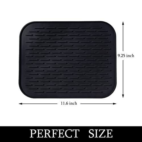 Small Dish Drying Mat, Silicone Dish Mats for Kitchen Countertop, 11.5"x9.1", for Rack Over the Sink, Pots, Pans, Glassware, Silverware, Stemware, Car Center Cap, Dishwasher safe, Reusable - color: M (11.5" x 9.1") Black