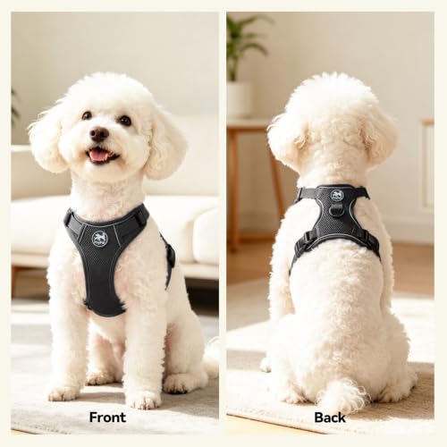PoyPet Mesh Dog Harness, Reflective Breathable Puppy Vest for Small Dogs - color: Black, size: XS