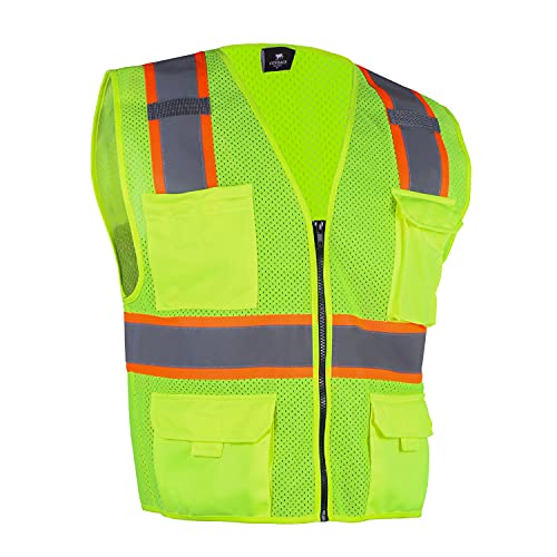 VENDACE Hi Vis Safety Reflective Mesh Vest for Men ANSI Class 2 High Visibility Vest with 8 Pockets and Zipper - color: Yellow, size: XX-Large