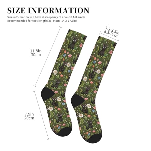 Hen Floral Compression Socks for Women Men - color: Black Cat Daisy Floral