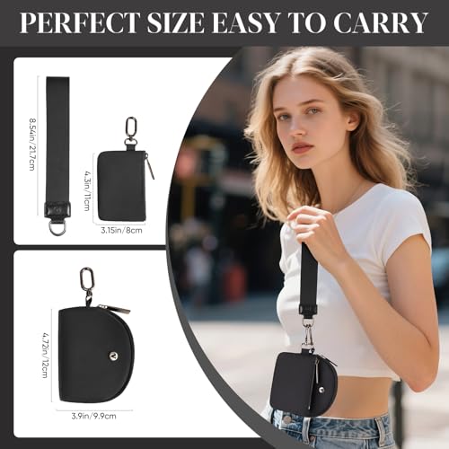 VUTUXA KeyChain Wallet Wristlet For Women Mini Zip Dual Pouch Coin Purse - color: black+black