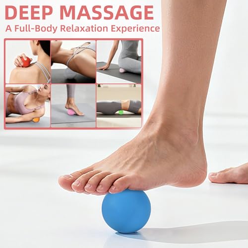 Massage Lacrosse Balls 2 Pack, Rubber Trigger Point Therapy Balls for Deep Tissue Myofascial Release, Plantar Fasciitis & Muscle Soreness Relief, Portable Pain Relief Tool (Purple and Blue) - color: Purple and Blue