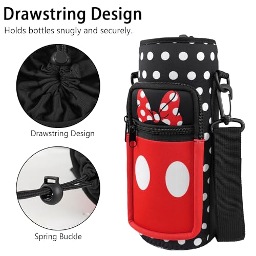 Water Bottle Carrier Bag 25oz/32oz Water Bottle Pouch Holder Adjustable Shoulder Strap Neoprene Water Bottle Sling Bag with Phone Pocket Insulated Tumbler Accessories for Walking - color: Black Red