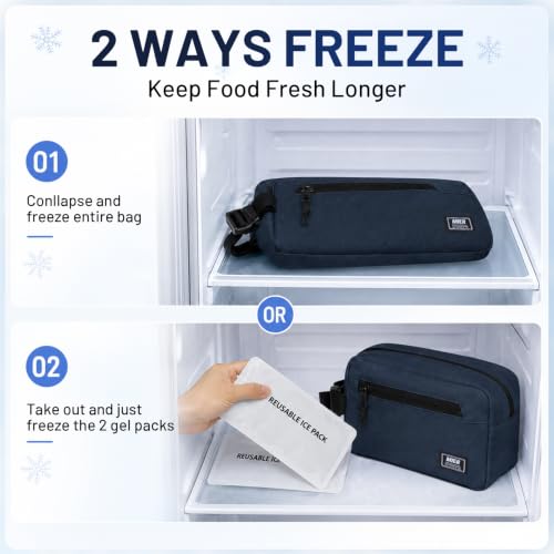 MIER Small Freezable Snack Bags Mini Cooler with 2 Gel Packs, Dark Blue - color: Dark Blue