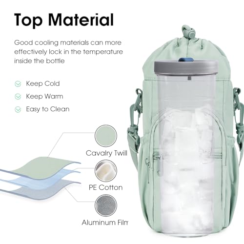 sportsnew 40oz Insulated Crossbody Water Bottle Sling Bag w/Phone Pocket - color: Sage Green